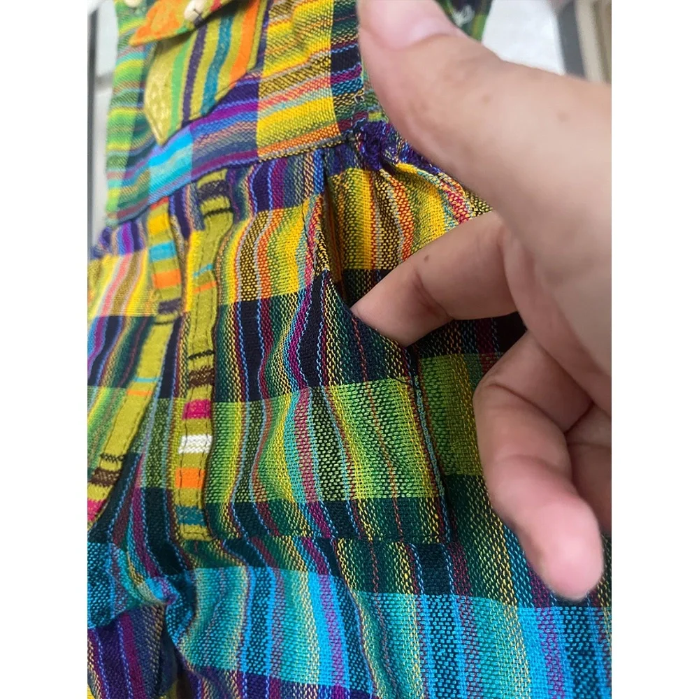 Vintage Peruvian Andean Plaid Baby Romper Jumper 12–18M Artisan Woven Cotton